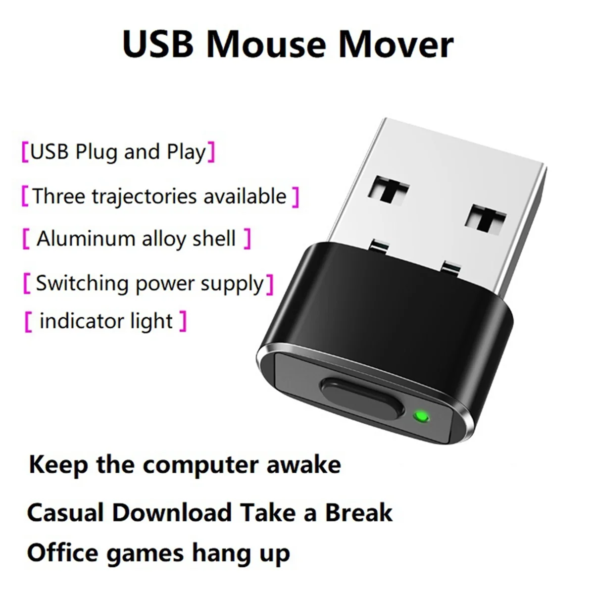 A06M-Mini Mouse Jiggler ON/Off Button USB Mouse Movement Simulator for Office Automatic Undetectable Mouse Jiggler Silver