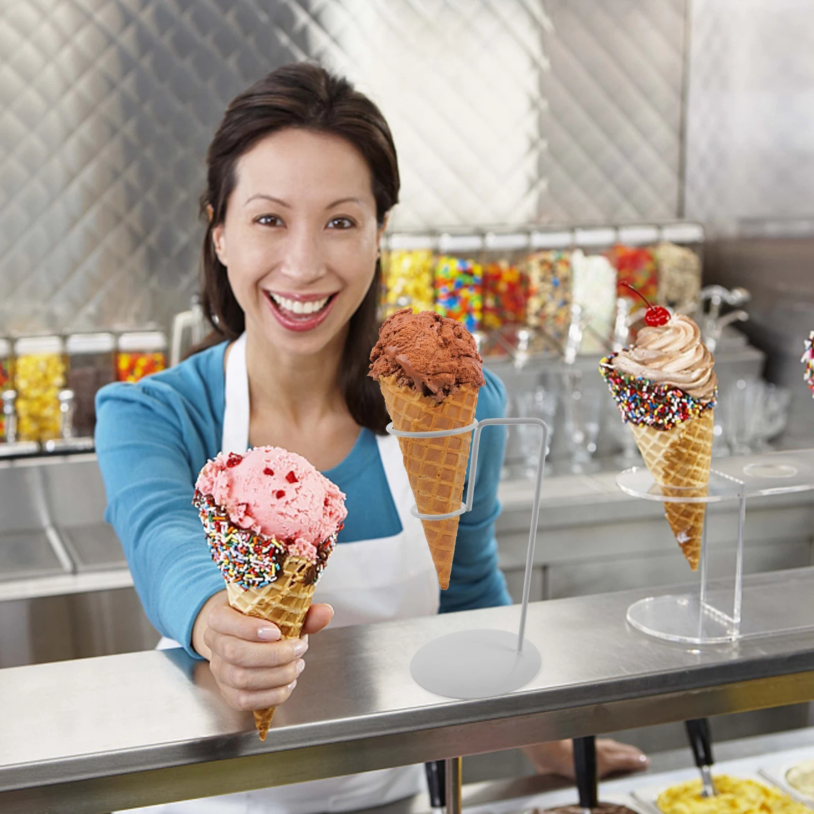 

Iron Ice Cream Cone Waffle Drip Catcher Display Holder Rack Metal Cake Kitchen Counter Decor Dessert Bar
