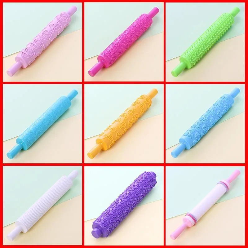 15 Patterns Plastic Rolling Pin Flower Textured Embossed Roller Mold DIY Fondant Cake Decoration Kitchen Accessories