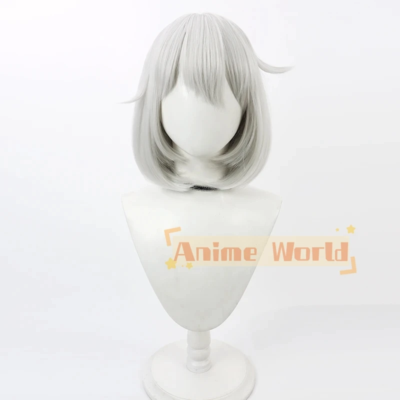 Guilty Gear Elphelt Valentine Cosplay Wig Short Gray BOB Heat Resistant Synthetic Hair Halloween Role Play Party Carnival + Free