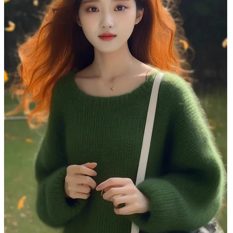 ملابس نسائية سترات سميكة صلبة بسيطة للخريف والشتاء سترة كلاسيكية فضفاضة برقبة دائرية بلوفرات دافئة مريحة