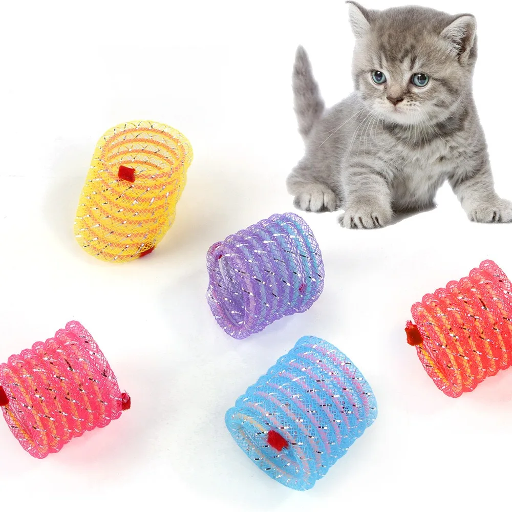 1 Stück bunte Spiralfedern mit Plüschball, Katzen-Kauspielzeug für drinnen und draußen, stimuliert die Neugier und das Spielen