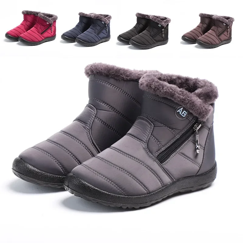 Women's large size models warm padded cold-proof fleece high-top cotton shoes waterproof warm snow boots flat men's boots