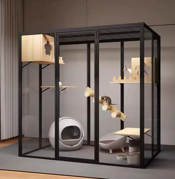 رائجة البيع قفص كبير داخلي للحيوانات الأليفة تنفس الألومنيوم القط فيلا عش السرير الصلبة نمط عرض القط عرض منزل كاتري