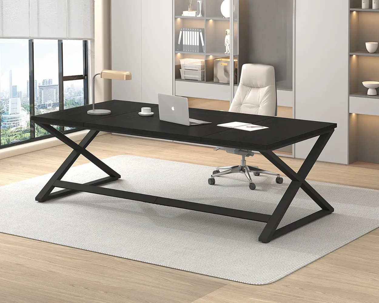 Large Black Computer Desk, 70.8” Long Writing Desk for Home Office, Modern Simple Executive Work Study Desk for Two Person