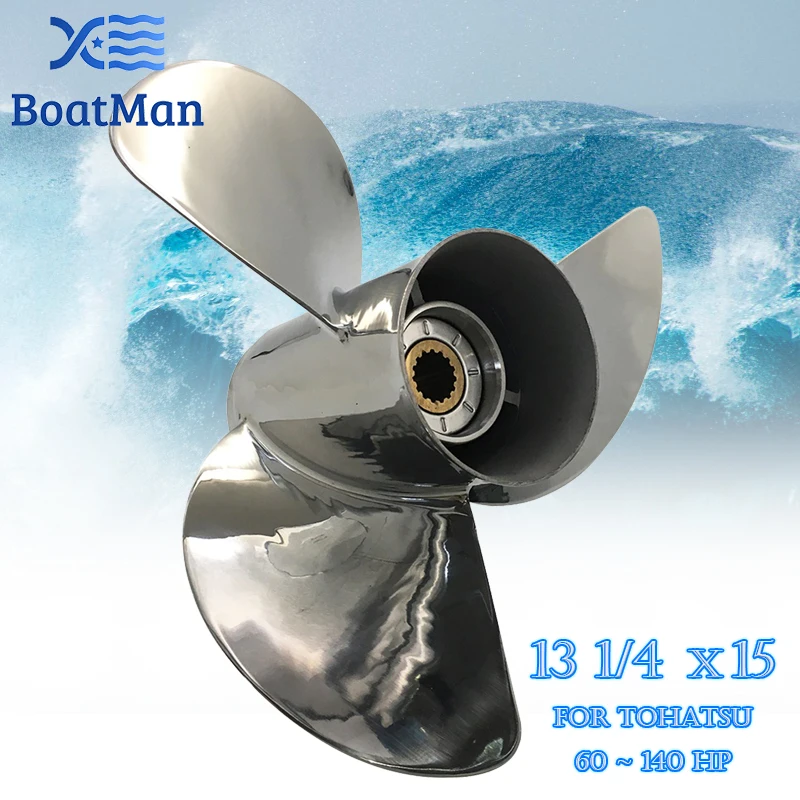 

Boatman Boat Propeller 13 1/4x15 Match with Tohatsu Outboard Engines 75HP 90HP TLDI 3 Blades Stainless Steel 15 Spline Tooth RH