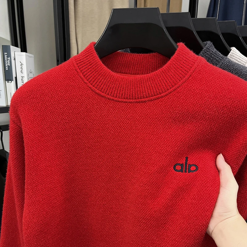 

Men's New Autumn and Winter Red Sweater with Round Neck and Thick Velvet, Fashionable and Trendy Brand Integrated Velvet Base