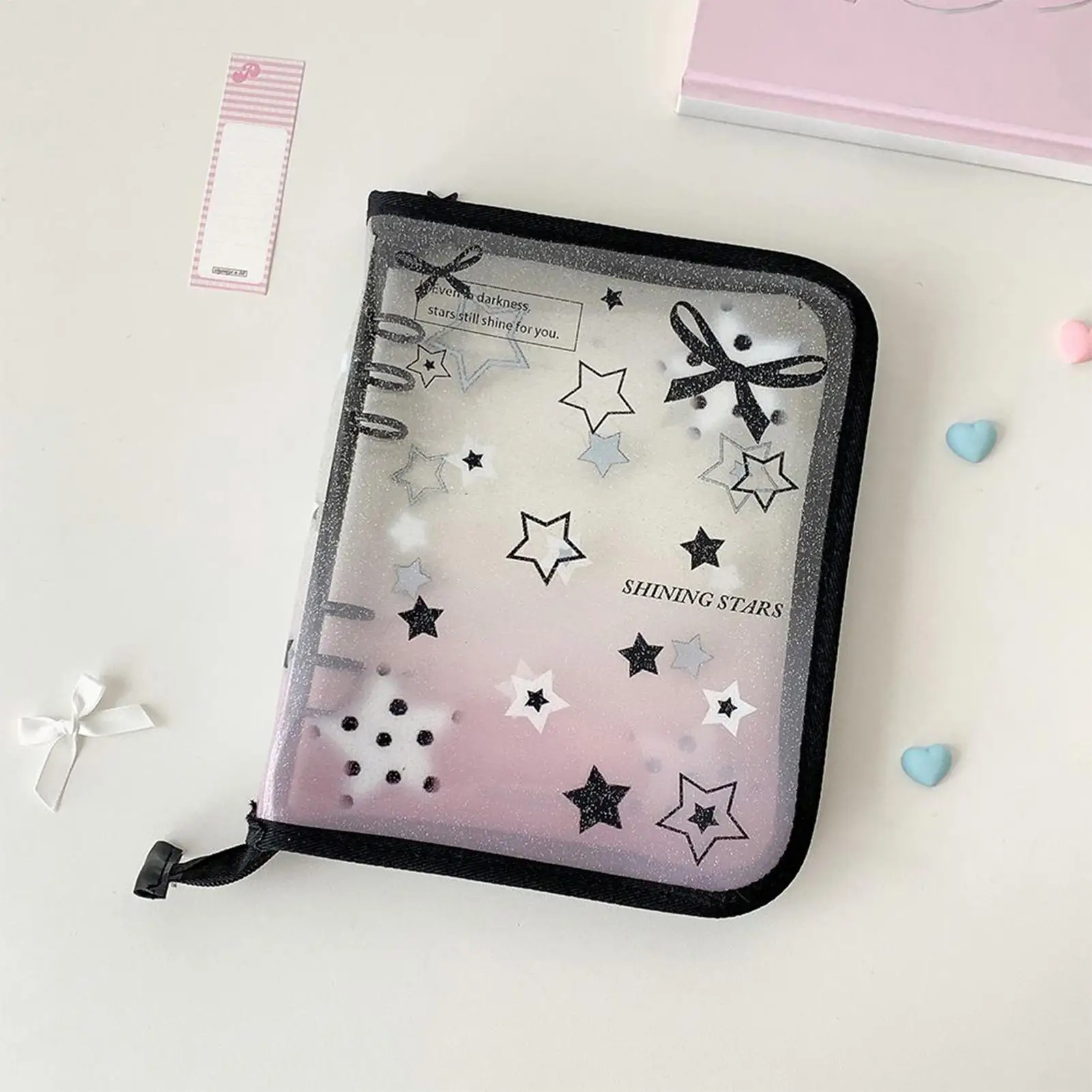 

Card Album Clear Star Print A5 Photo Organizer With 20 Replaceable 4-Compartment Pages Waterproof Trading Card Storage Binder