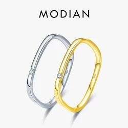 MODIAN 925 Sterling Silver Square Unique Band Fashion Design Finger Rings For Women Gold Color Wedding Statement Fine Jewelry