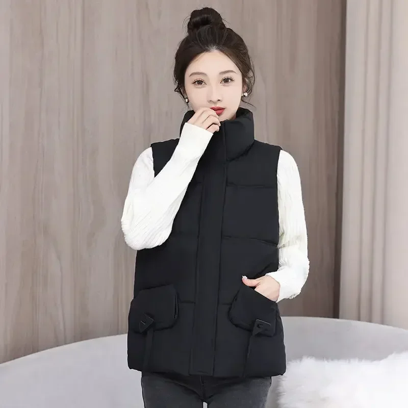 Quilted Women's Padded Cotton Vests Solid Color Youthful Demi-season Clothes Fashion 2024 Lady Giletes Lightweight Pretty Trend