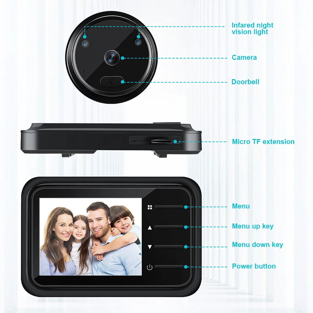 WSDCAM-mirilla de puerta LCD de 2,4 pulgadas, cámara de vídeo-ojo, grabación automática, visor de puerta Digital, Monitor de visión nocturna para exteriores