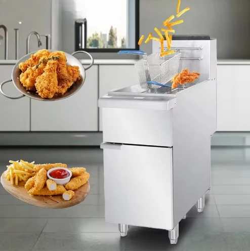 The latest Commercial Gas Floor Fryer Stand 40 lb Stainless Steel Deep Fryer for Restaurants Three Burners 90,000 Total BTU