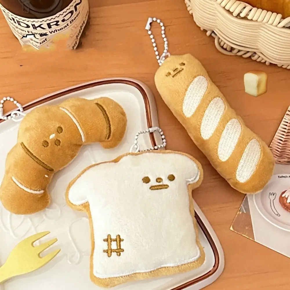 

Lovely Cartoon Food Plush Keychain Decoration Soft Plush Bread Key Chain Croissant Plush Stuffed Bag Pendant Couple