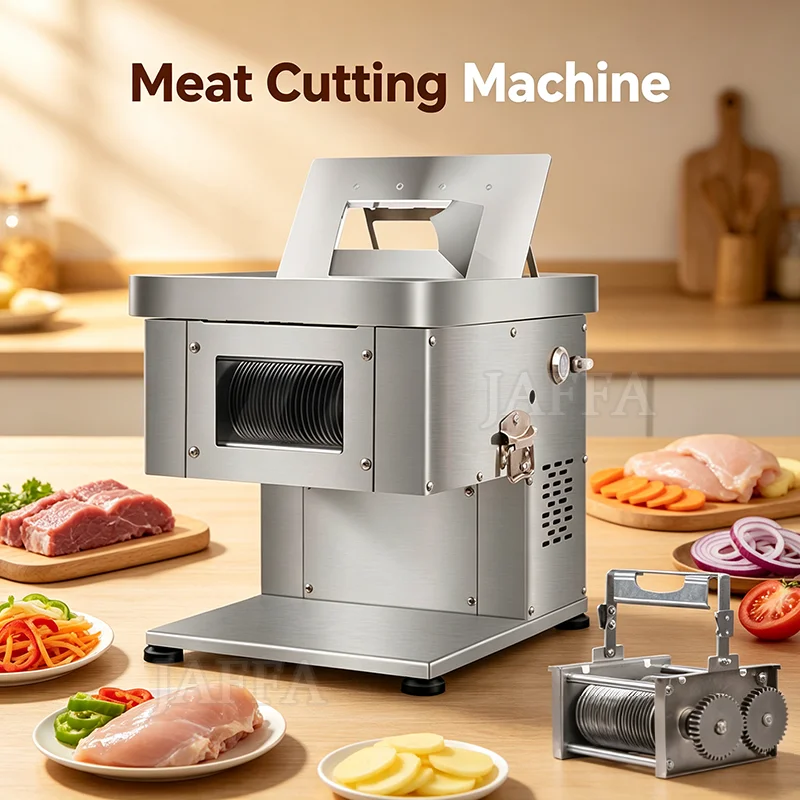 Trancheuse commerciale à haut rendement et faible consommation d'énergie |   Machine électrique à couper la viande congelée et les pommes de terre et carottes fraîches