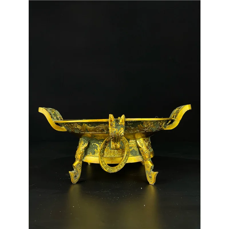 Gilded Sticky Show Treasure Basin Ornament Western Zhou Dynasty Inscription Plate Pangu Bronze Ware Chinese Style Wedding Props