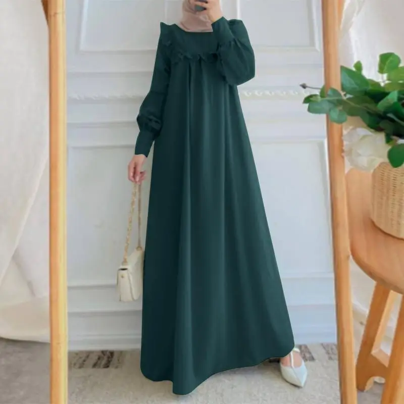 2023 Eid Muslim Robe Women Solid Color Long Sleeve Dress Kaftan Dresses Jalabiya Ramadan Abayas Caftan Elegant Vestidos