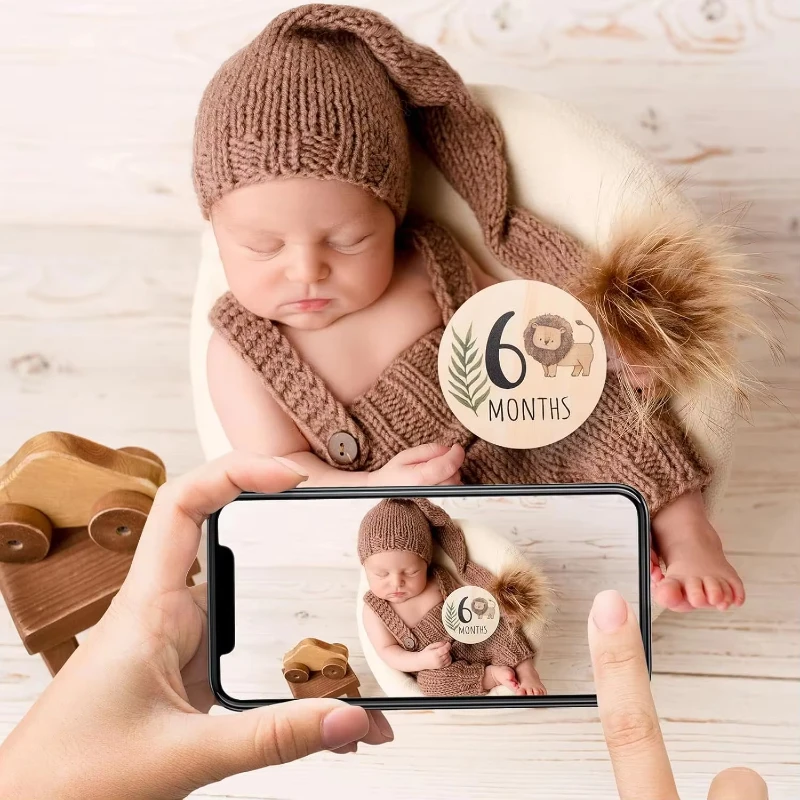 صديقة للبيئة خشبية ولادة الطفل حزام اليد بطاقة تذكارية مستديرة منحوتة الوليد جمع بطاقة الشهرية معلم صور بطاقات