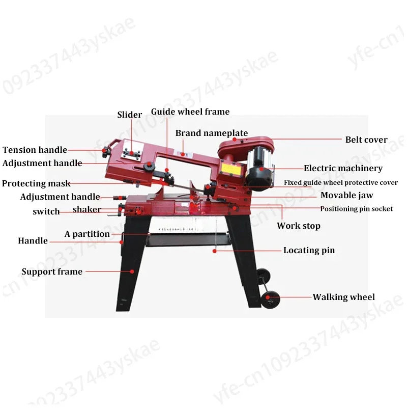 Metal cutting bandsaw machine 750W vertical metal/wooden blade saw machine 1380rpm motor