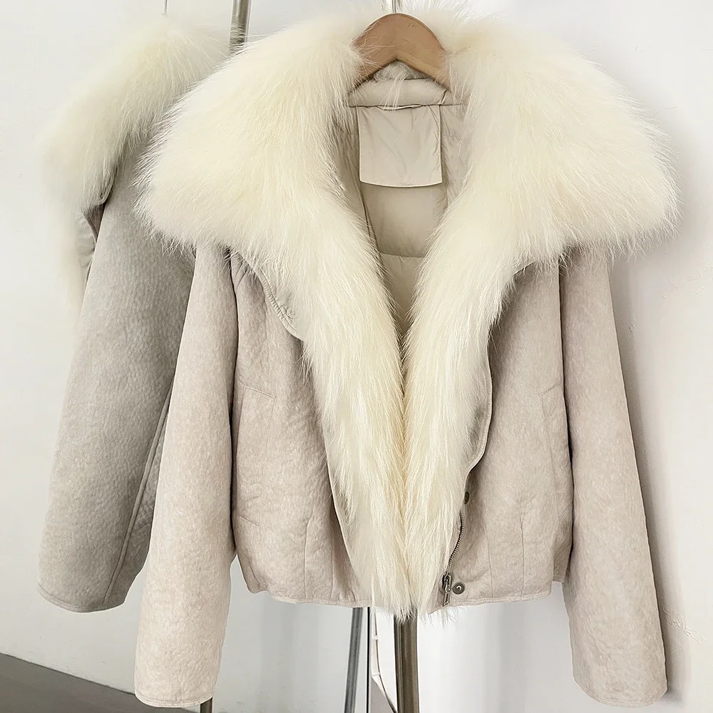 OFTBUY Winter-Daunenmäntel und -Parkas für Damen, locker geschnitten, mit großem Naturfellkragen, Entendaunenbekleidung, dicke, kurze Pufferjacke für Frauen – Detail 28