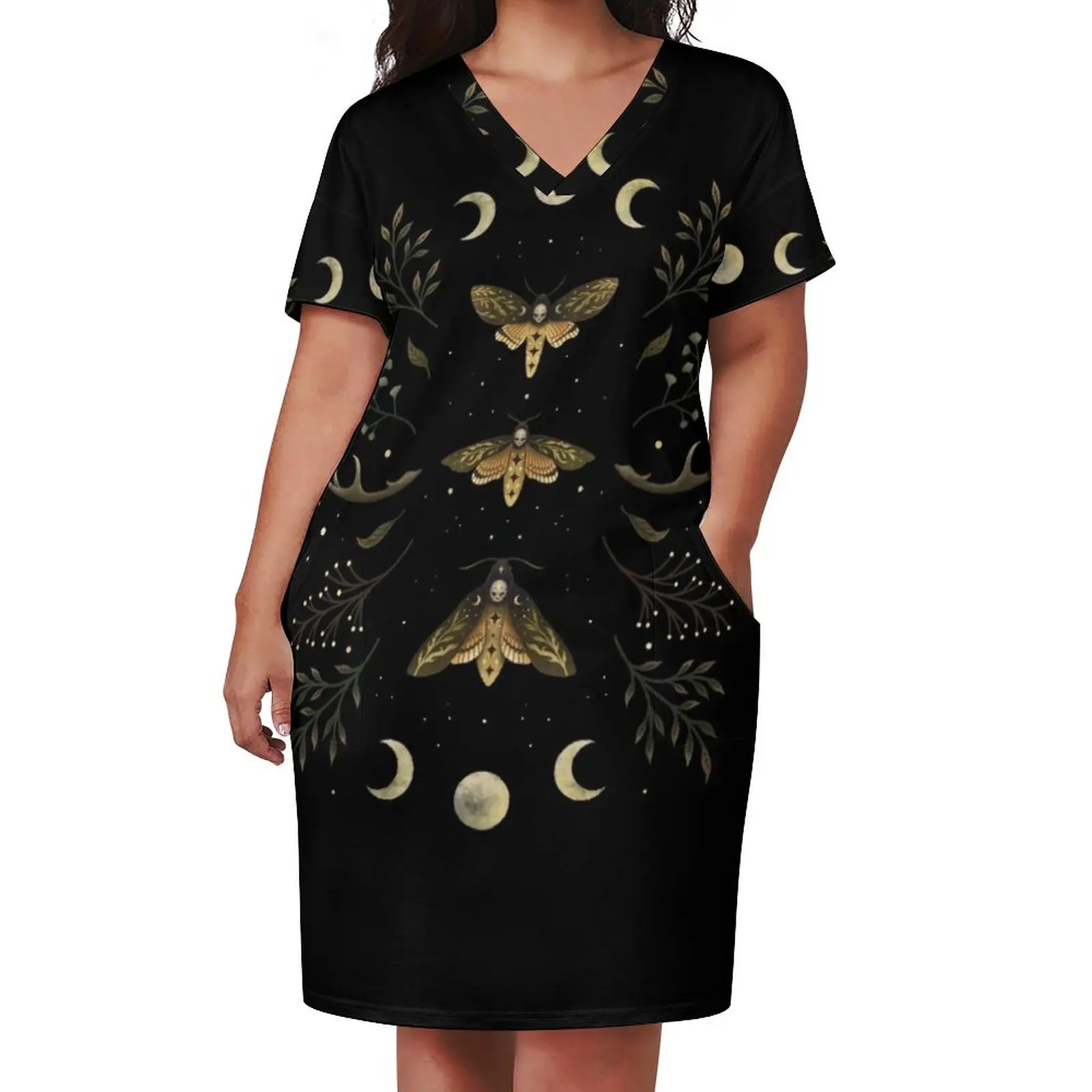 Death Head Moths Night Loose Pocket Dress woman dress Bride dresses