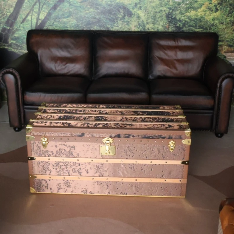 luxury tea table copper silk fabric coffee table villa home decoration coffee table storage box type first layer cowhide
