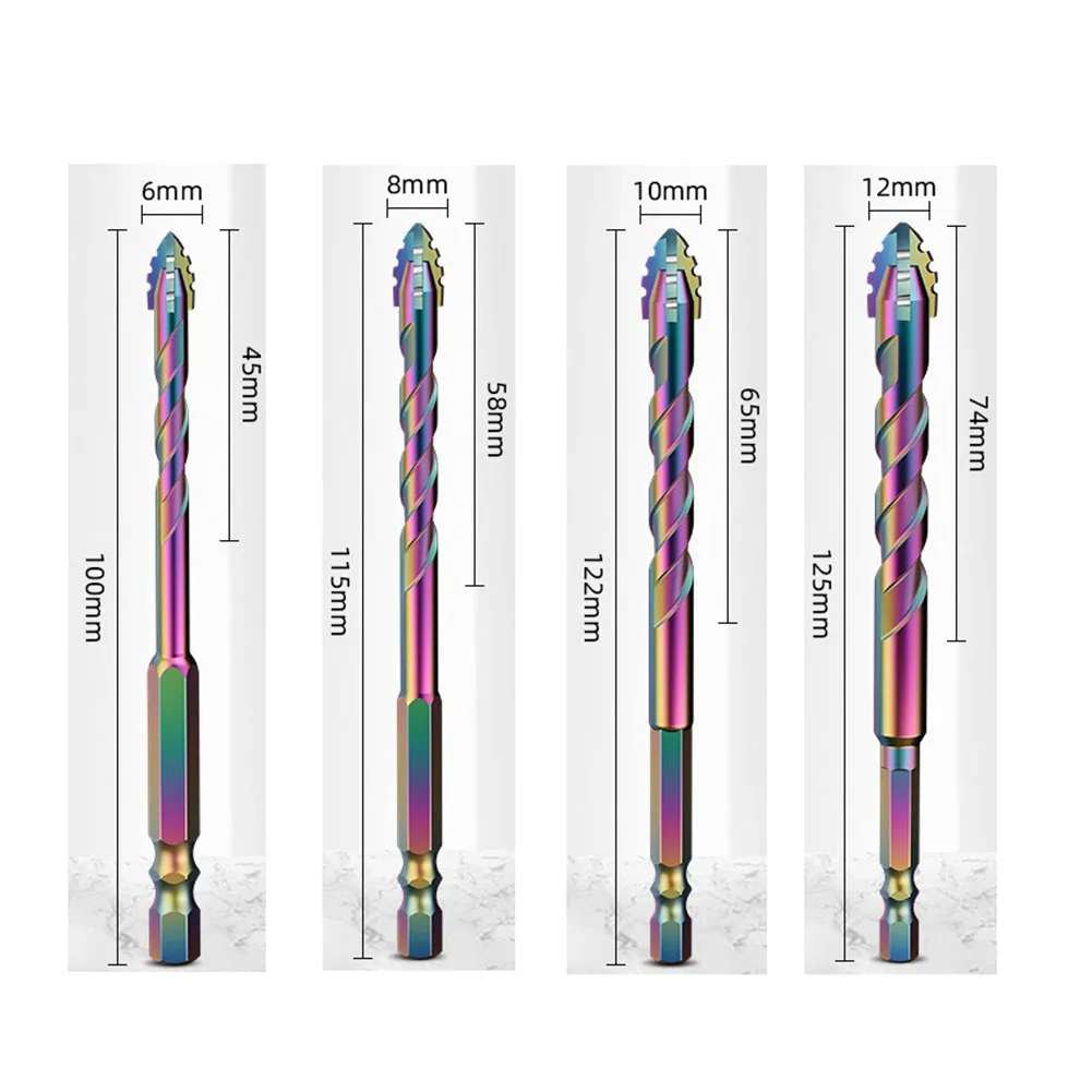 

4pcs Eccentric Drill Bit Set with Carbide Tips for Glass For Tile Wood Cement Metal Hex Shank Sizes 6mm 8mm 10mm 12mm