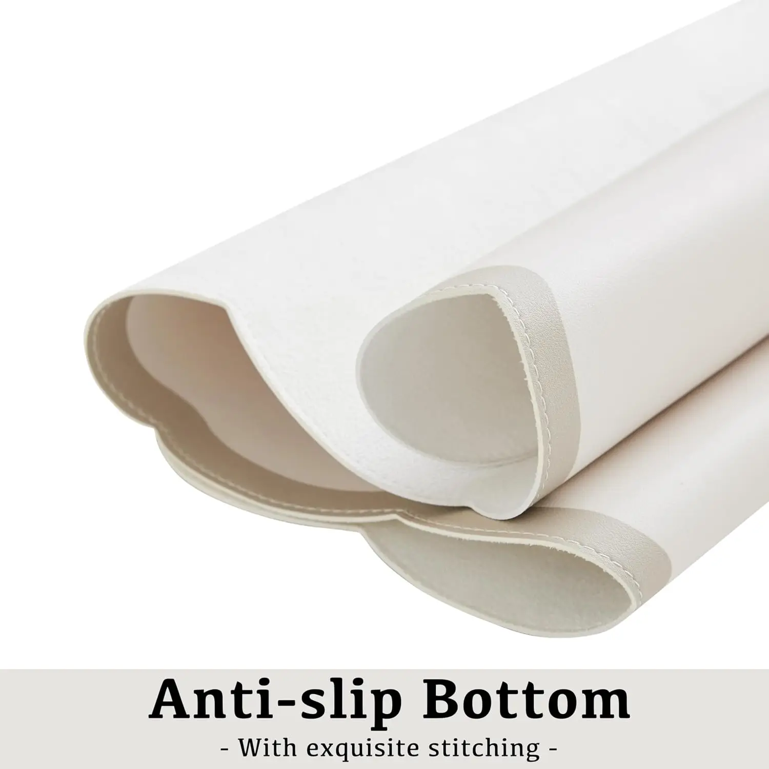 Scalloped Desk Mat 31.5x15.7 Large PU Leather Mouse Pad for Work Home Decor Beige view 6