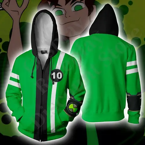 Ben cosplay Tennyson 10 costume coat green jacket kids Boys Girls cotton zip up green overcoat casual tops T-shirts for adult