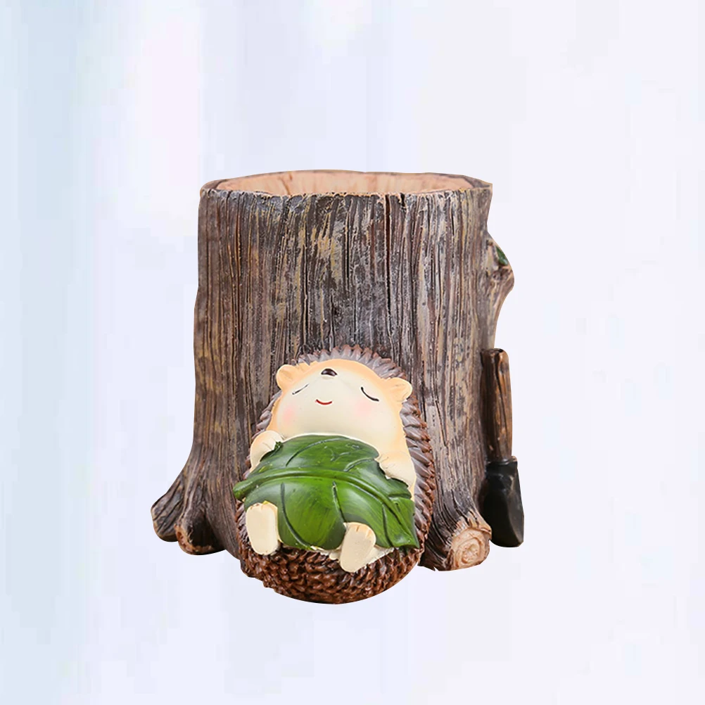 

Resin Storage Hedgehog Pen Holder Children's Day Gifts Pen Decoration Crafts Desktop Storage Miniatures(Green Leaves)