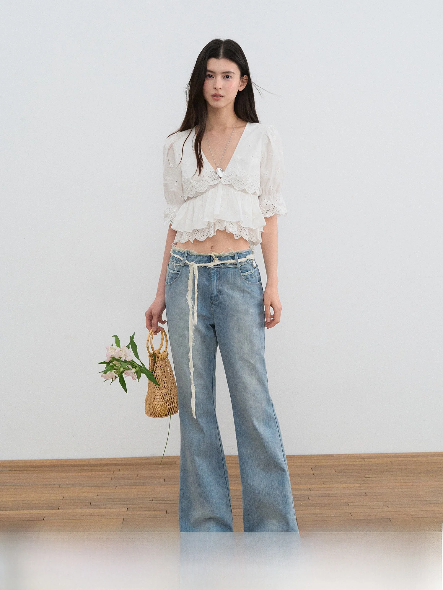 Celana Jeans Wanita Model Micro Flare Kasual Serbaguna, Longgar, Meniruskan, Gaya Retro Musim Panas, Pinggang Sedang, Celana Panjang