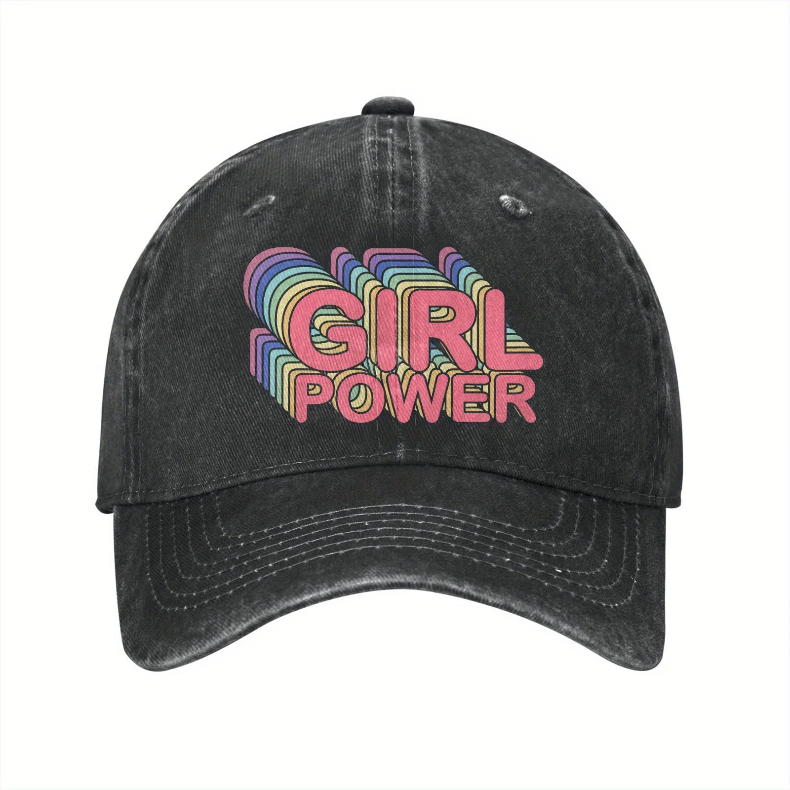 

Girl Power Vintage Trucker Hat Adjustable Snapback Baseball Cap with Rainbow Geometric Design, Lightweight Casual Hat for Women