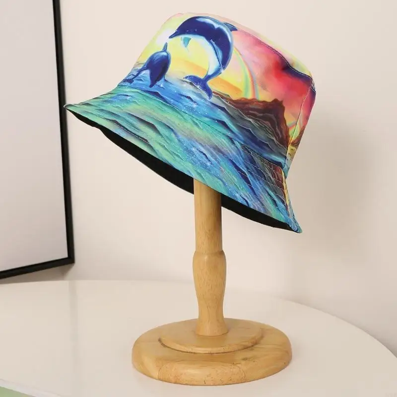 

Women Stylish Dolphin Print Bucket Wide Brims Hat Sun For Outdoor