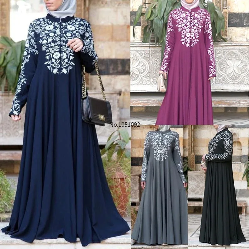 

femme musulman pakistan muslim Women Muslim Maxi Long Dress Dubai Abaya Robe Islam Kaftan Print Long Sleeve S-5XL muslim dress