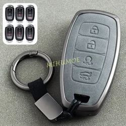 Metal Leather Smart Car Key Fob Case Cover Keychain Ring For Hyundai Elantra i30 Venue Palisade Accent Santa Fe Veloster Kona