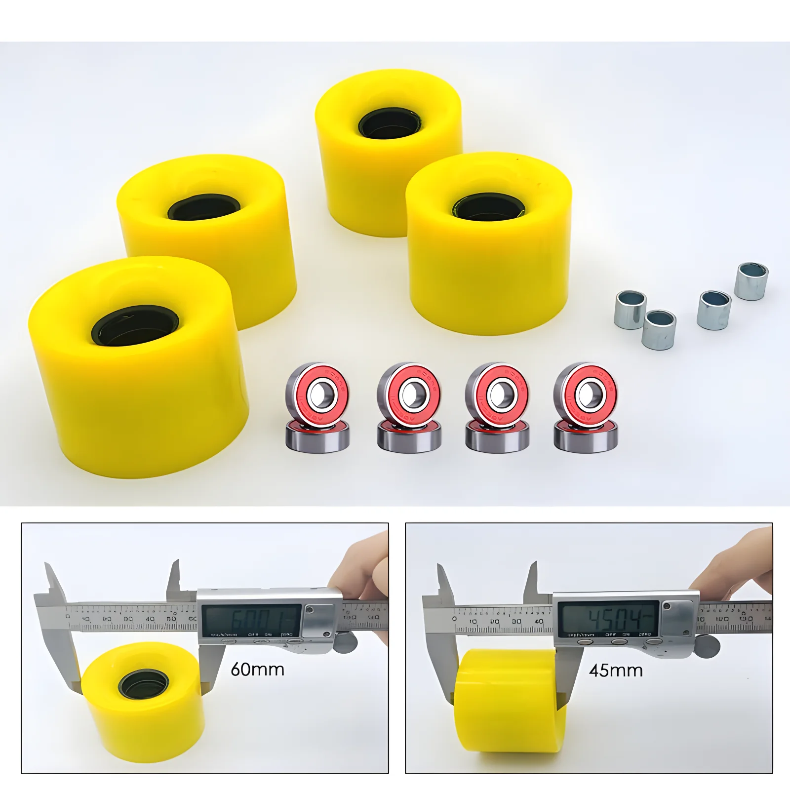 New Arrival sportowe koła do deskorolki Longboard 78A 60X45mm z łożyskami ABEC-11 przekładki (zestaw 4 sztuk) żółty zestaw kółek do deskorolki