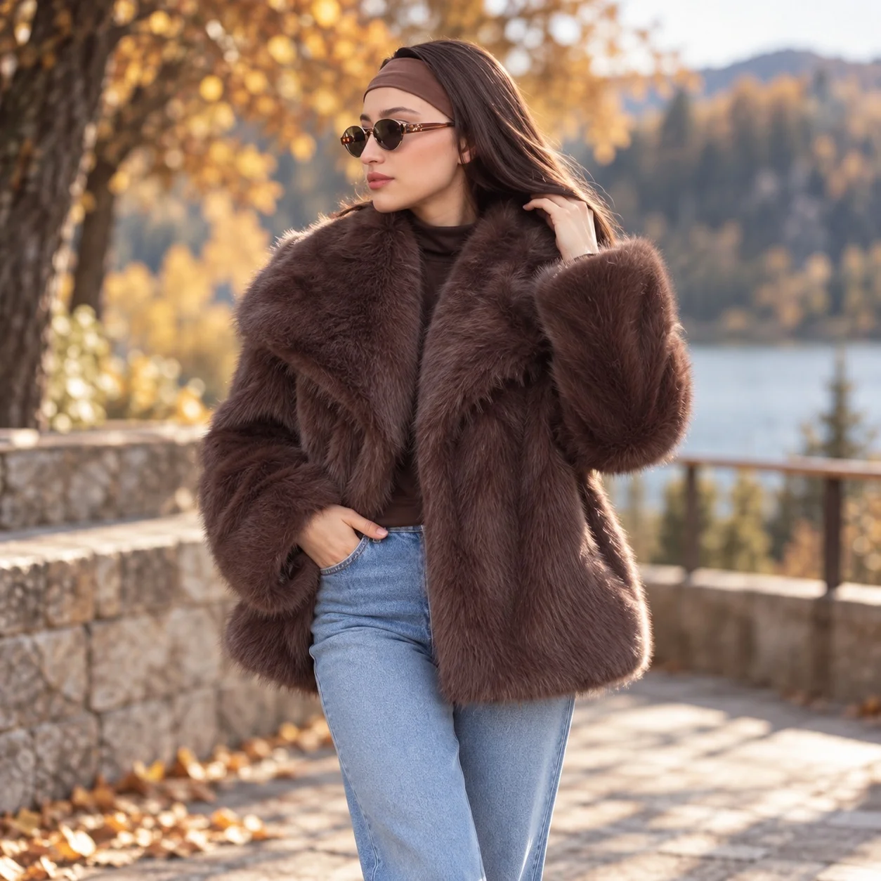 Notched Lapel Turn Down Collar Coat Regular Fit Elegant Women Coat with Pockets No Hood Regular Sleeve Autumn Streetwear