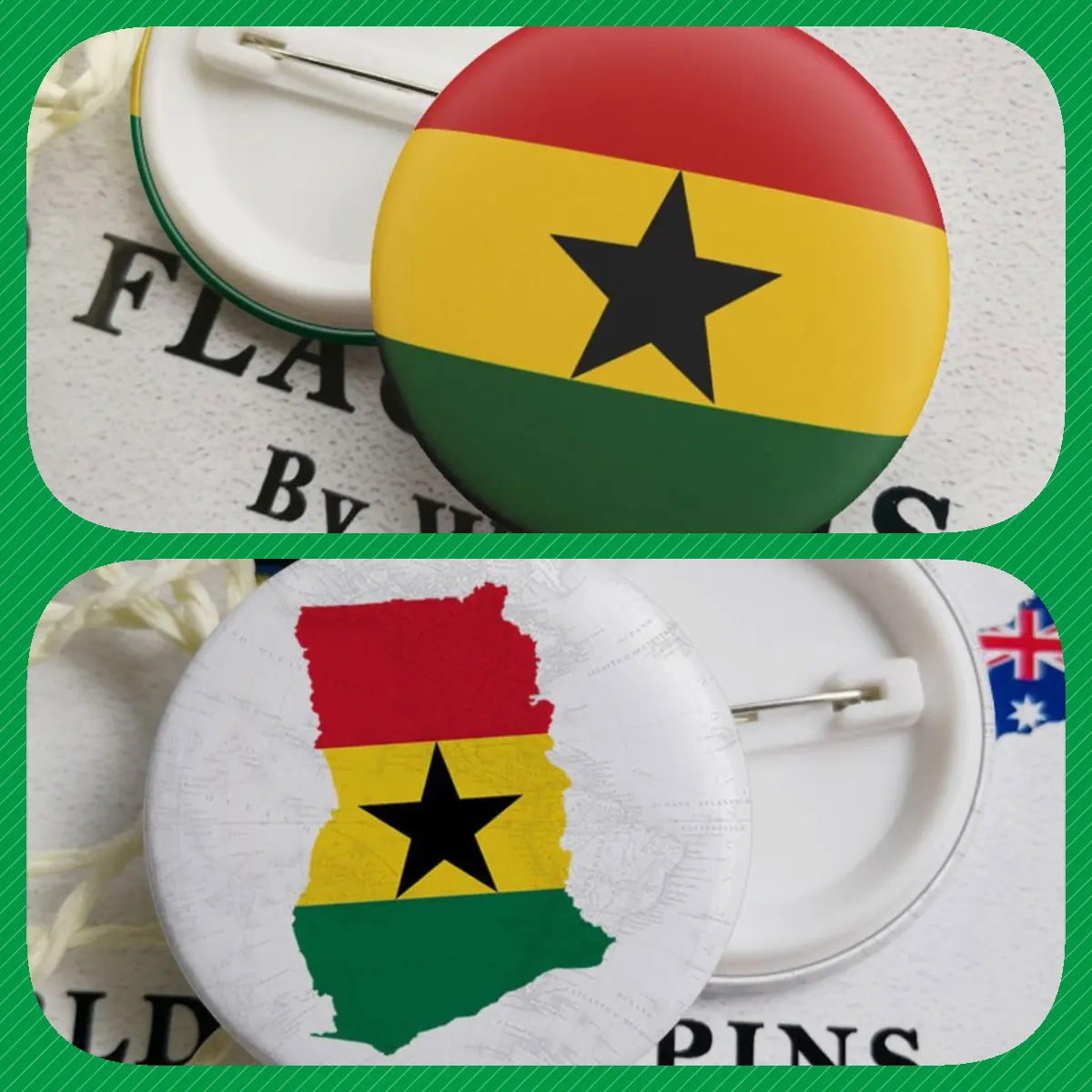 Ghana Ghanaian Map Flag National Emblem Brooches Badges Lapel Pins