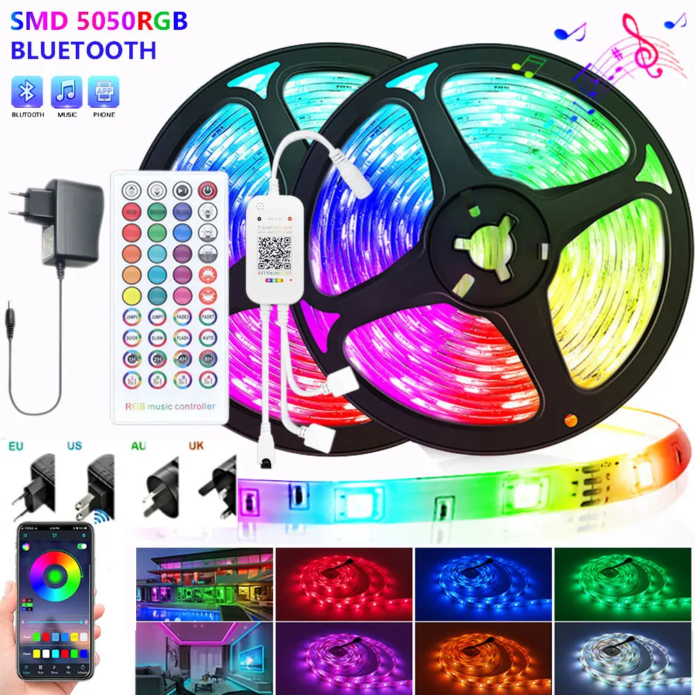 RGB 5050 Led Strip Light Bluetooth App Control 12V Led Wifi Tape Flexible Ribbon Diode Tape for TV Backlight Room Decoration