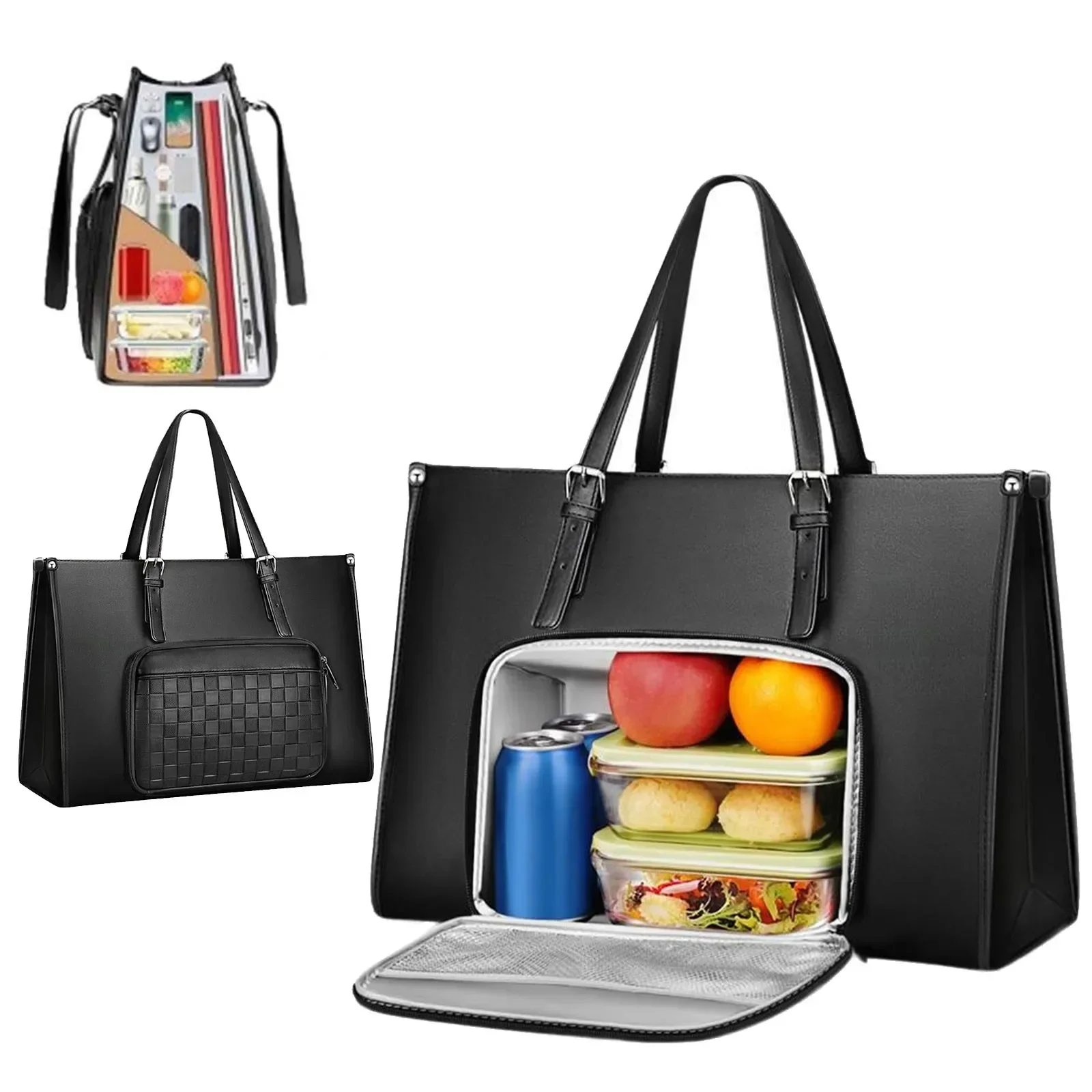 

Cute Lunch Containers Lunch Tote Bag For Women 15.9 Inch Laptop Bag With Insulated Lunch Compartment Quilted Clear With Lids