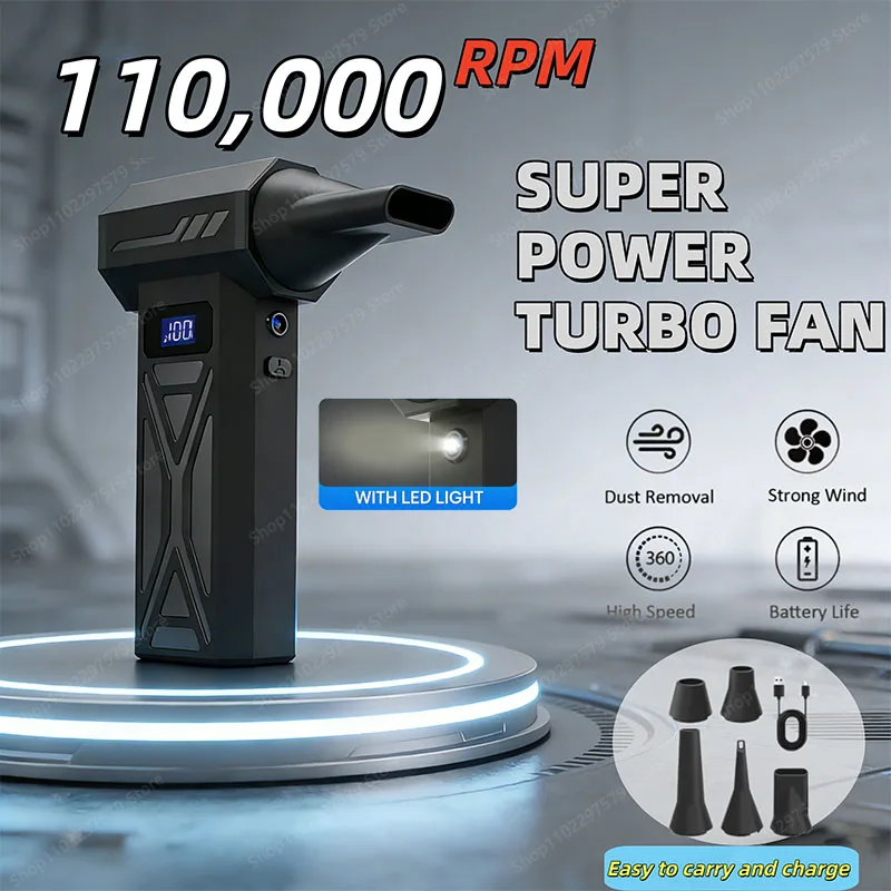 

НОВЫЙ портативный турбовентилятор P70 с частотой вращения 110 000 об/мин для уборки снега и удаления пыли, 4 регулируемые скорости, светодиодная подсветка для отображения уровня заряда батареи