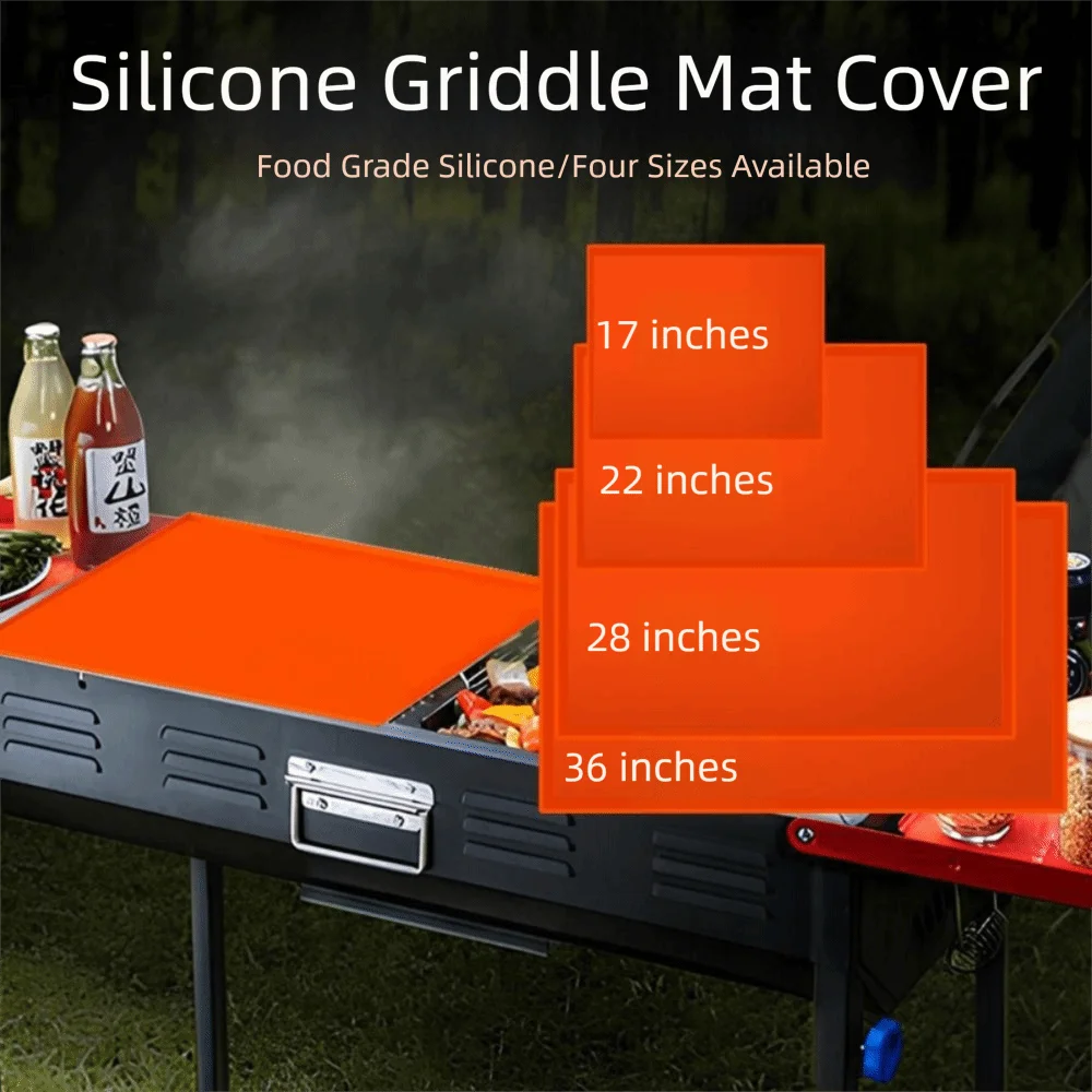 17/22/28/36 Inch Griddle Mat Cover Food Grade Silicone Against Grease Griddle Cover True All-Encompassing Coverage