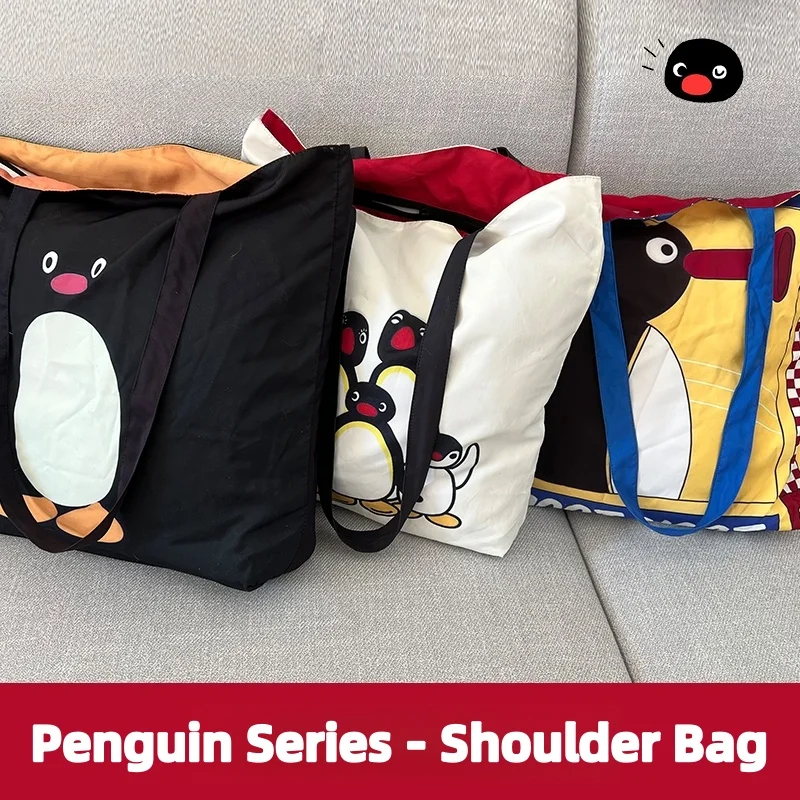 

Cartoon Pingu Shoulder Bag Large Capacity To Work Travel and Shopping Single Shoulder Environmental Protection Bag Holiday Gift