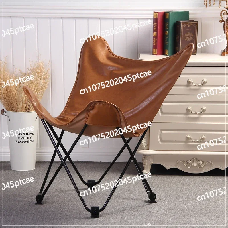 Nordic Style Leather Butterfly Chair Non-leather Folding Chair  Moon Chair Leisure Lazy Sofa Recliner