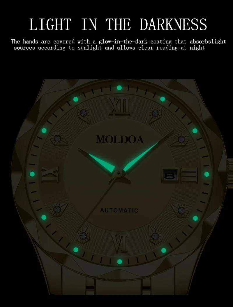 ساعة رجالية، تقويم خفيف ليلي للرجال مقاوم للماء، مزدوج الجوانب، إبزيم على شكل فراشة، أرقام رومانية، ساعة كوارتز رجالية فاخرة #6
