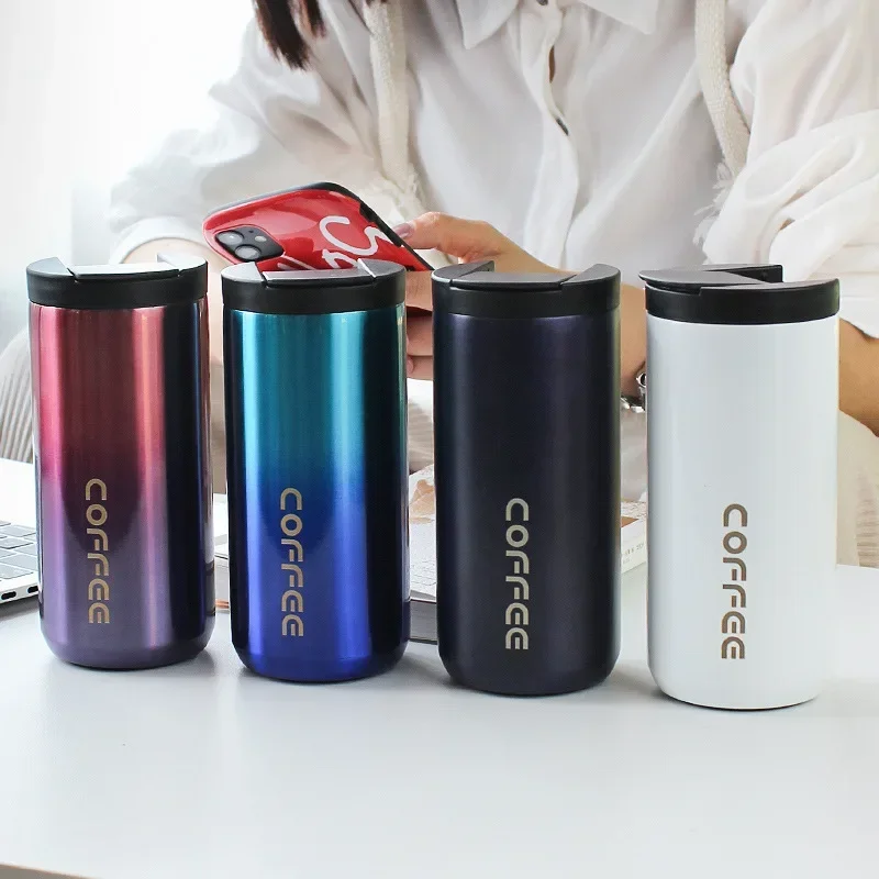 Stainless Steel Coffee Mug with Lid Thermal Cup Thermos for Water Cafe Travel Drinkware Insulated Water Bottle 400ml Flasks