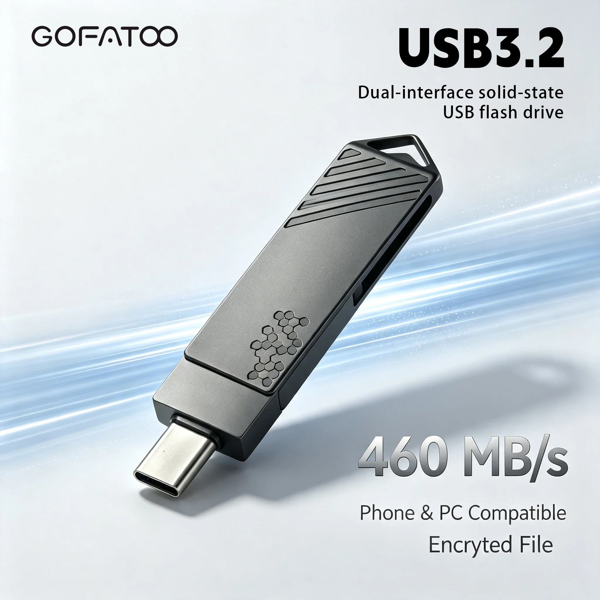 GOFATOO 2-in-1 USB 3.2 Gen1 Flash Drive Type-C USB-A 460MB/s 64GB 128GB 256GB 512GB For iPhone15/16/17 Series PC Laptop