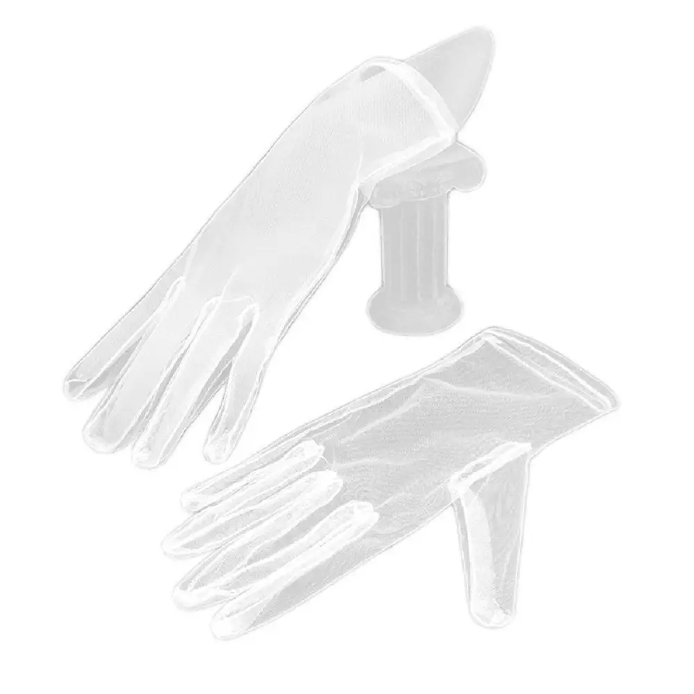 Sexy Women Wedding Transparent Faux Silk Ultra Thin Opera Gloves Short Gloves Mesh Finger Gloves