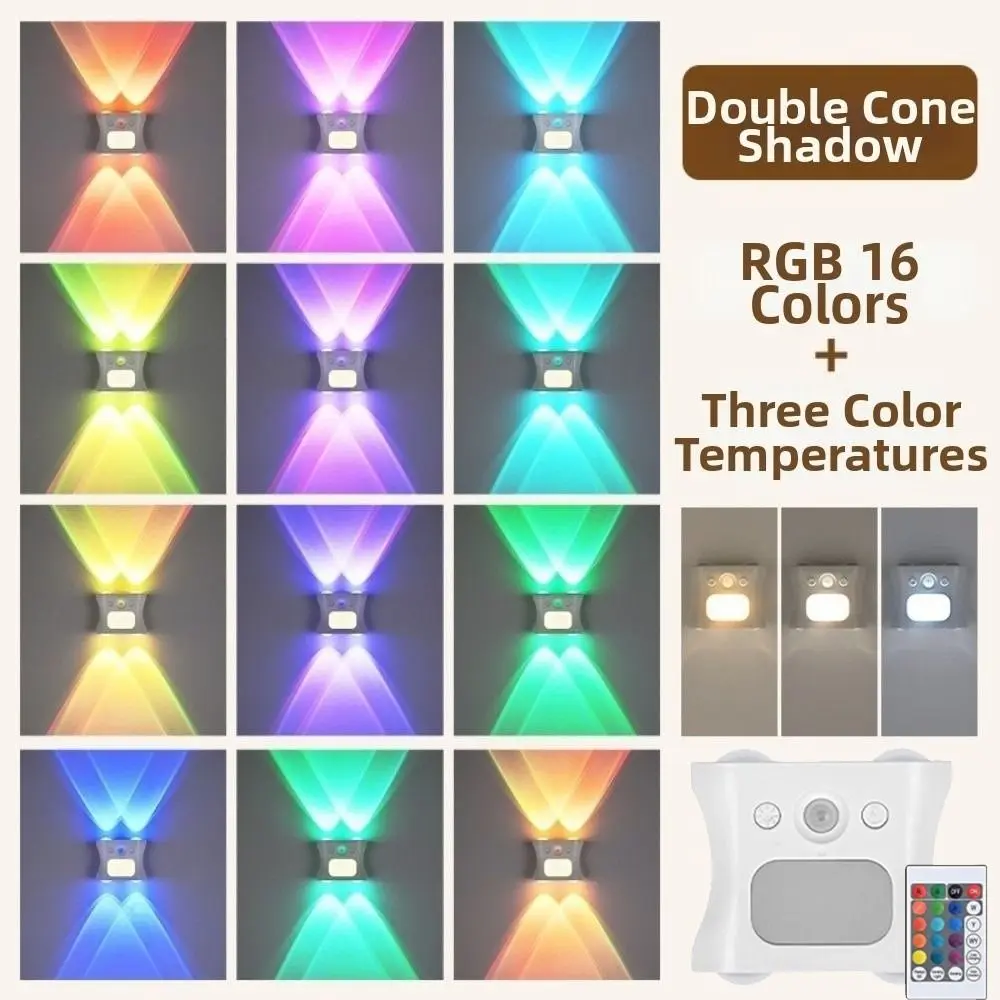 Rechargeable Human Body Sensor Wall Lamp RGB 16 Colors with Remote Control Motion Sensor Night Light Wireless Dimmable