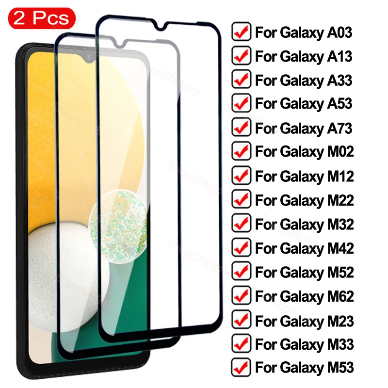 Protecteur d\'Écran en Verre pour Samsung Galaxy, A03 Core A13 A33 A53 A73 M23 M33 M53 M02 M12 M22 M32 M42 M52 M62, 2 Pièces