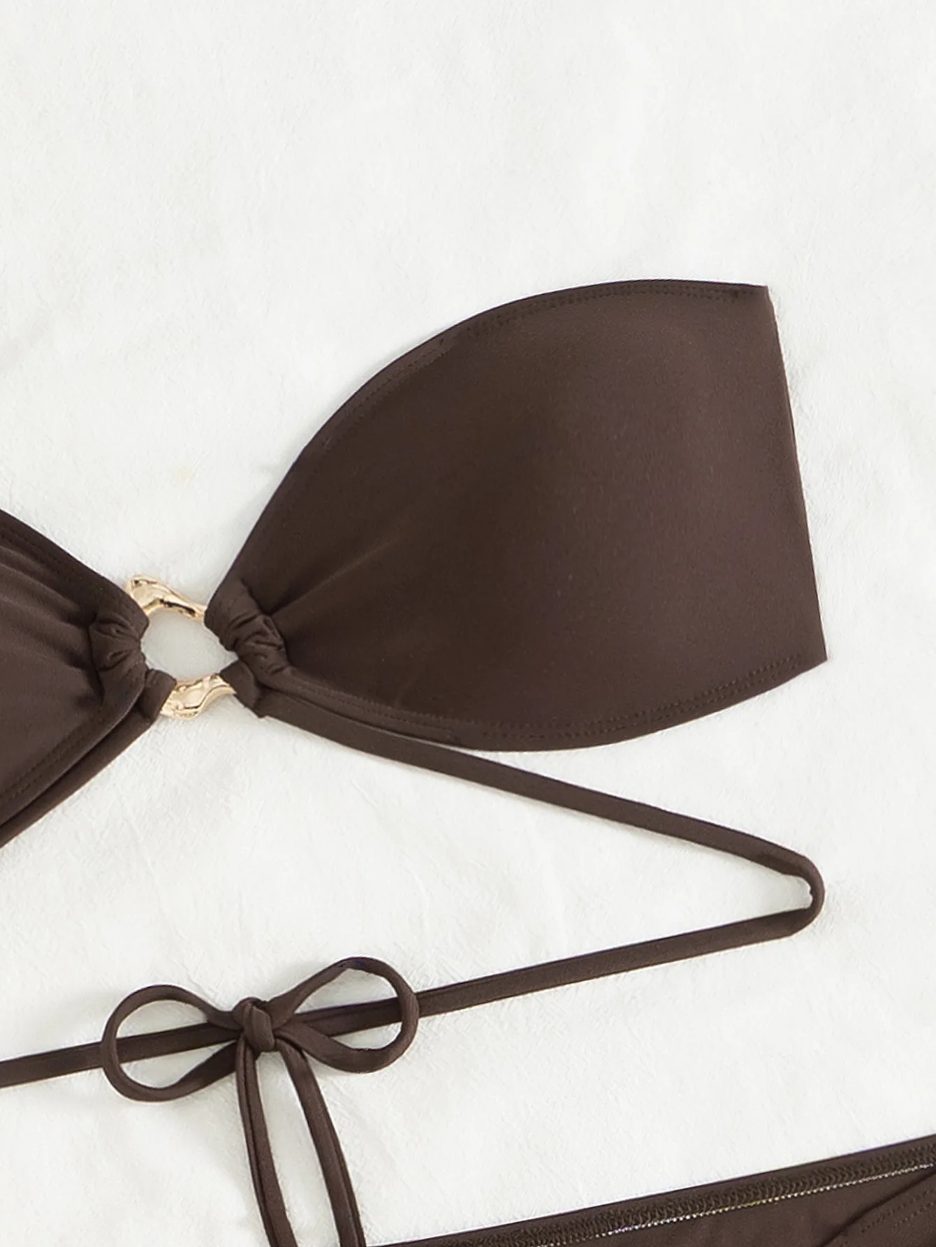 Sexy Bandeau Bikini 2025 Women Off Shoulder Coffee Metal Rectangle Push Up Skirt 3 Piece Swimsuit Beach Bathing Suit Swimwear